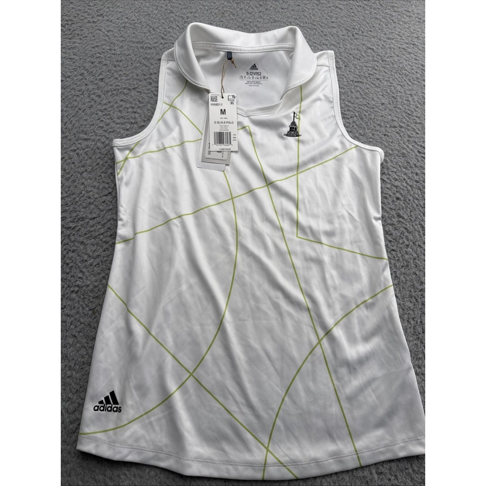 Adidas Golf Polo Shirt Girls Medium 11-12 White Pulse Lime NWT HA8011 Sleeveless